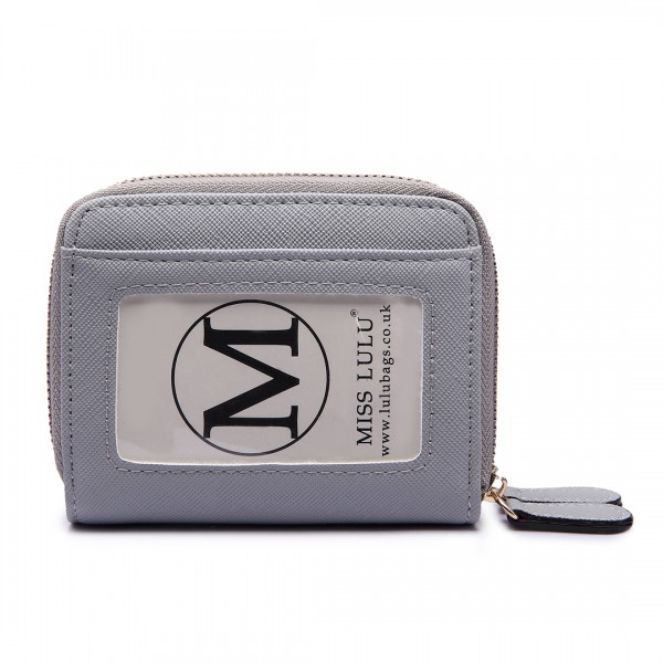 LP6680 - Miss Lulu Leather Look Double Zipped Coin Purse Grey